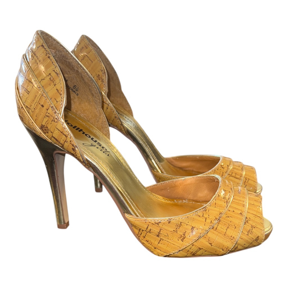 Women's Cork Pattern Peep Toe High Heel Sandals, Natural Cork, 6.5